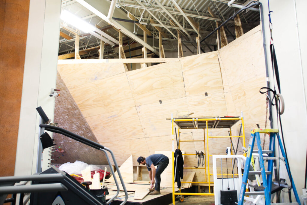 climbing wall undergoing construction