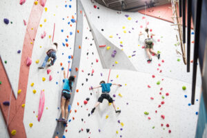 Beginner climbers on auto belays