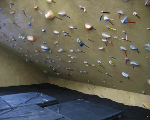 old photo of rock climbing bouldering wall.