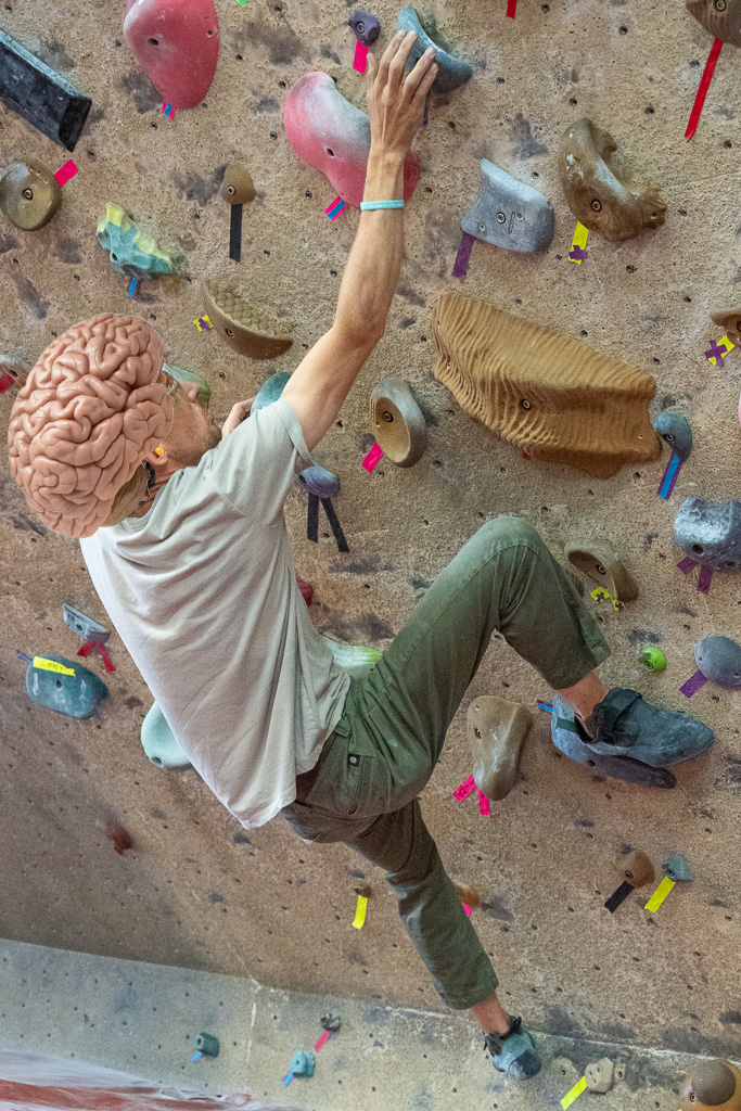 Big brain climber mentally climbing the route